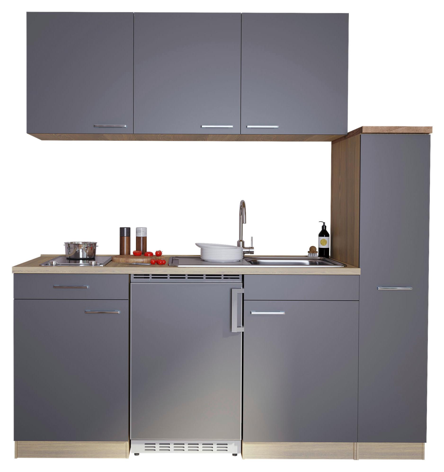 Küchenblock Luis Singleküche 180 cm - Eichefarben/Grau, Basics, Holzwerkstoff (180cm) - Respekta