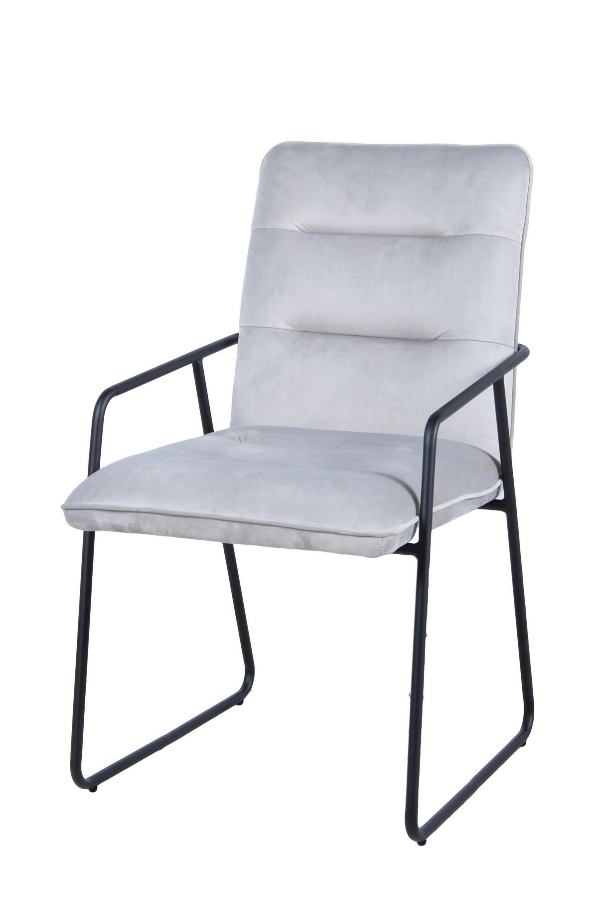 Armlehnstuhl-set Samt Hellgrau, B: 52cm - Hellgrau/Schwarz, Design, Textil/Metall (52/88/66cm) - Livetastic