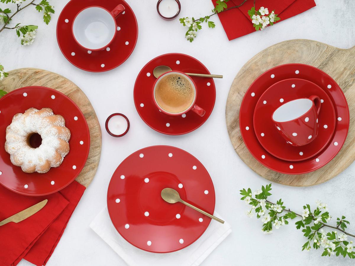 Kaffeeservice Polka Dots Rot/weiß, 6 Pers., 18-Teilig - Rot/Weiß, Basics, Keramik - Creatable