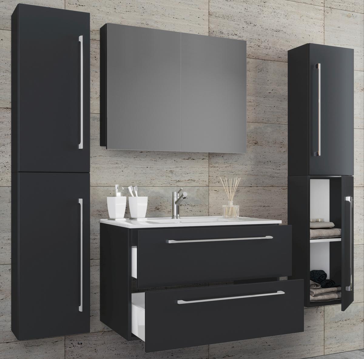 Badezimmer Badinos 5-Teilig Schwarz B: 126 cm - Schwarz/Weiß, MODERN, Keramik/Holzwerkstoff (127cm) - MID.YOU