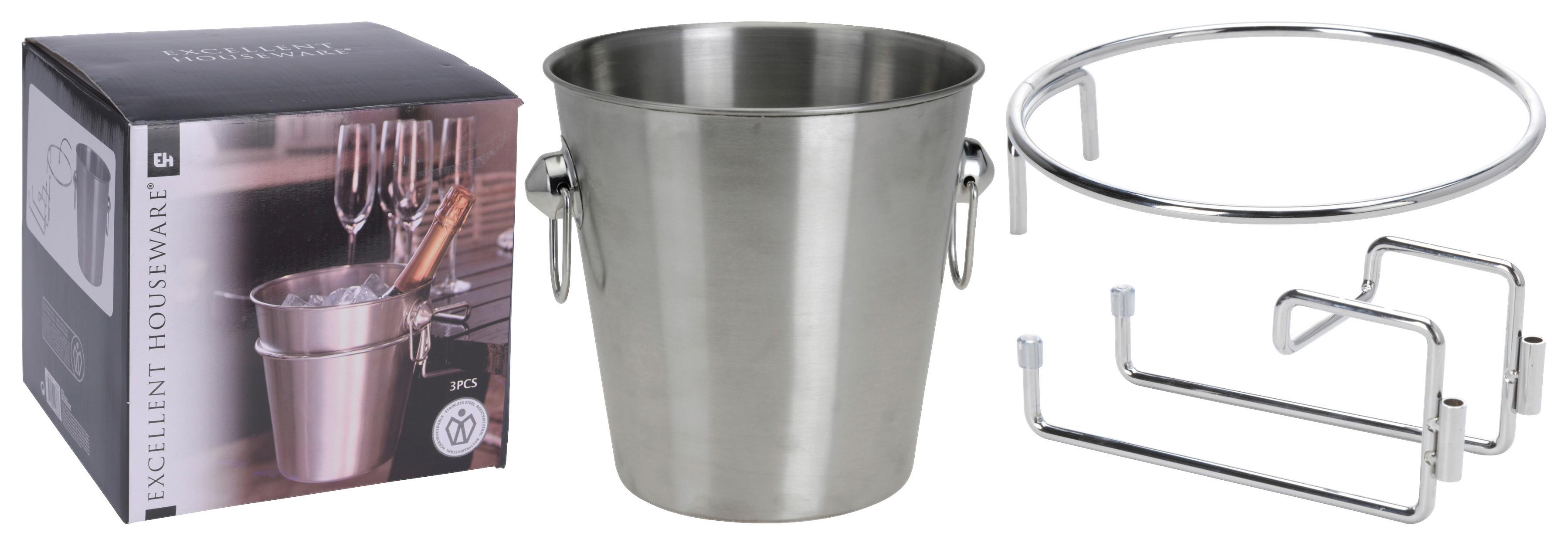 Champagnerkühler mit Halterung Edelstahl Silberfarben - Silberfarben, Basics, Metall (20,2/20cm)