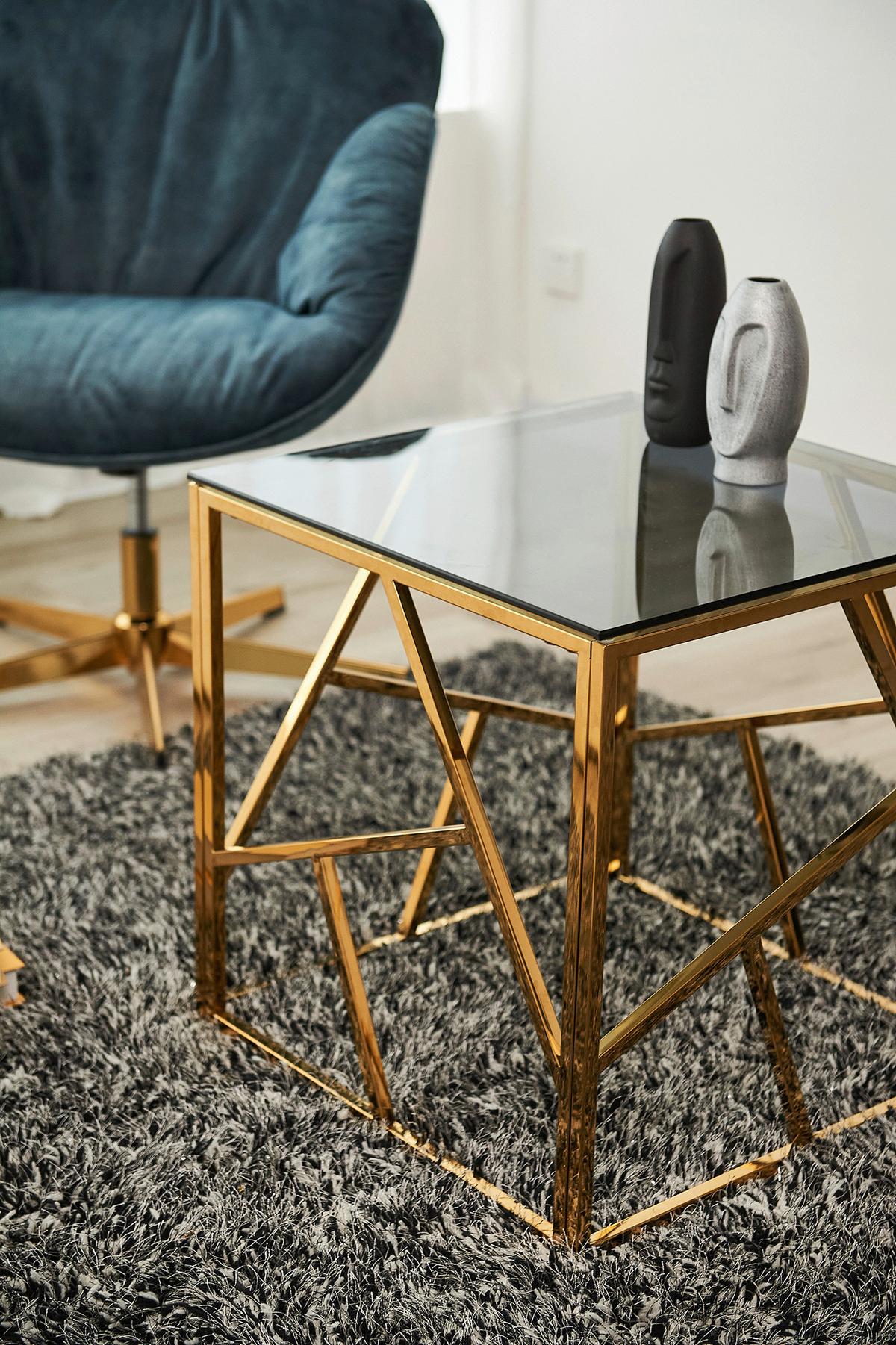 Beistelltisch Grau, Goldfarben L: 55 Cm - Goldfarben/Grau, Design, Glas/Metall (55/55/55cm) - Livetastic