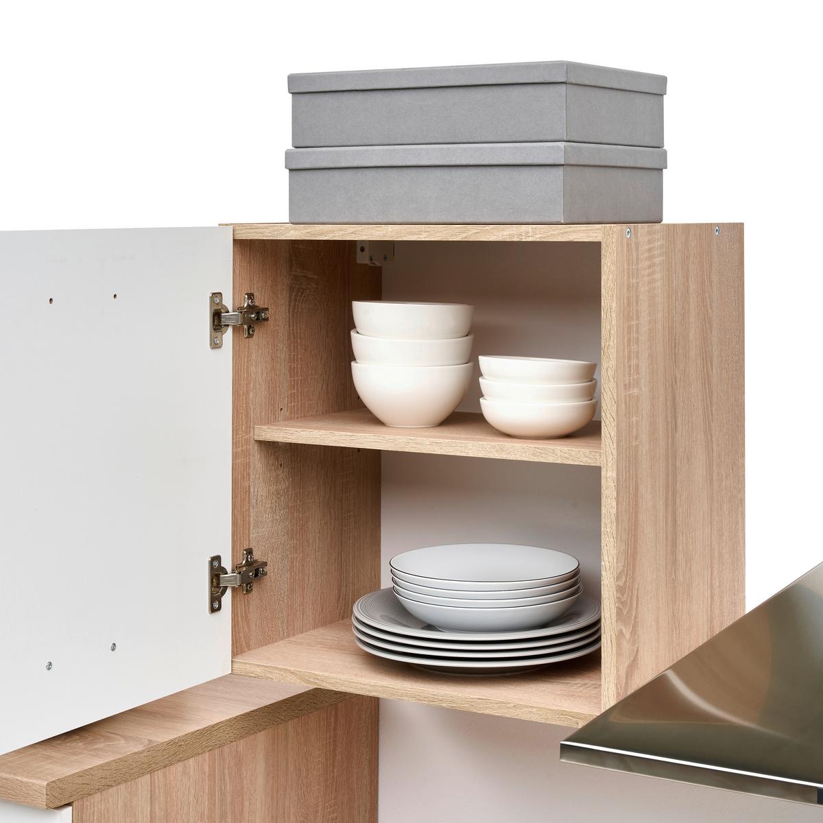 Küchenzeile Economy mit Geräten 270 cm Weiß/Eiche Dekor Modern - Eichefarben/Weiß, Basics, Holzwerkstoff (270cm) - Respekta