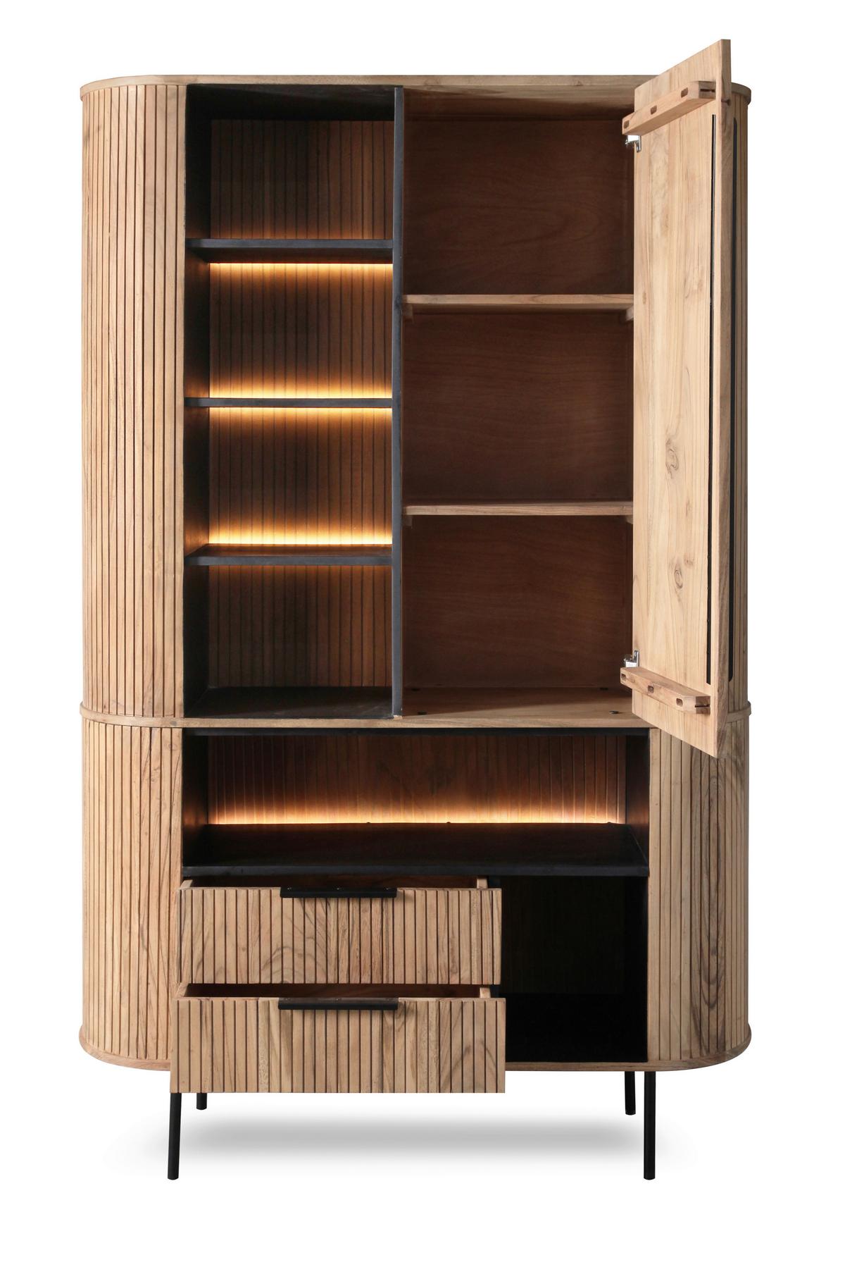 Schrank Kunja Akazie Massiv, B: 118 cm - Akaziefarben, Trend, Holz/Metall (118/195/40cm)