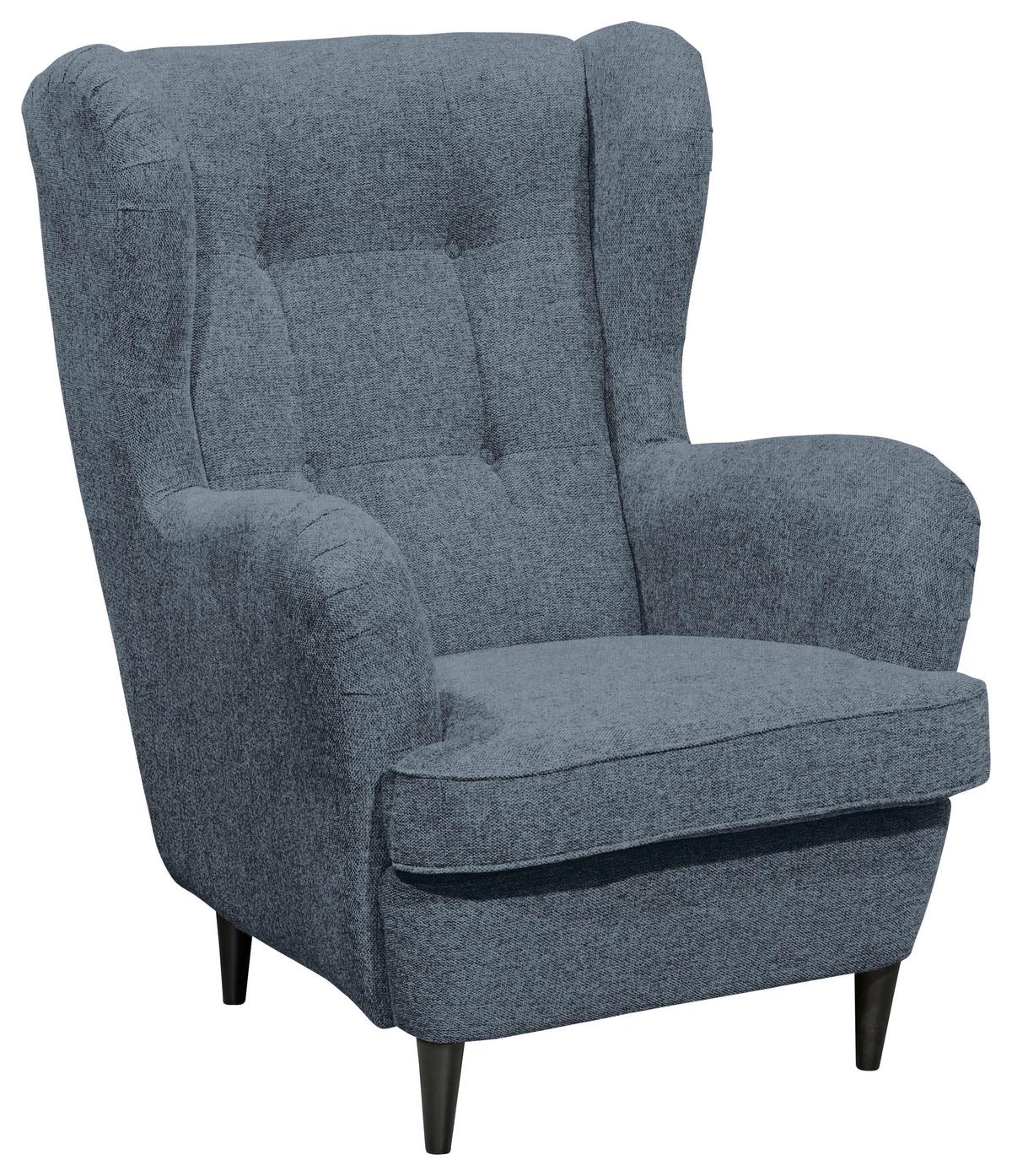 Ohrensessel Oskar Blau B: 78 cm - Blau/Schwarz, Basics, Textil (78/102/98cm) - MID.YOU