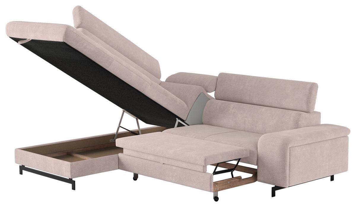 Ecksofa mit Bettkasten Emma Creme 215x262 cm - Blau/Creme, Textil (215/262cm) - MID.YOU