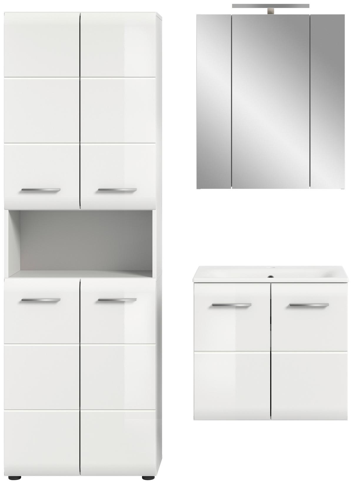 Badezimmer Ice Weiß/weiß Hg B: 120 Cm - Weiß Hochglanz/Schwarz, MODERN, Keramik/Holzwerkstoff (120/185/46cm) - MID.YOU