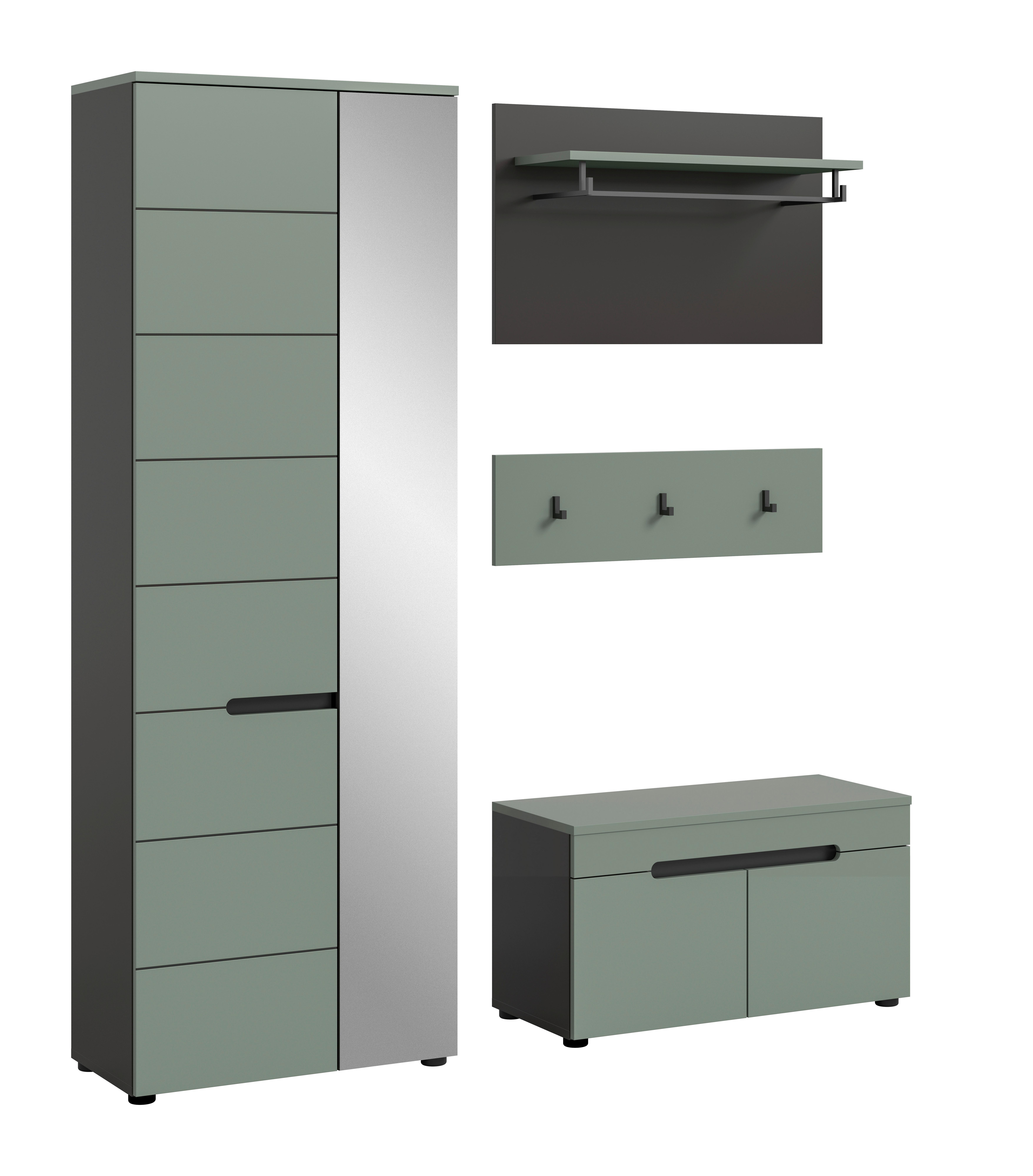 Garderobe Canu 3-teilig Grau/grün B: 160 Cm - Graugrün/Grau, Design, Holzwerkstoff (160/190/37cm) - Livetastic