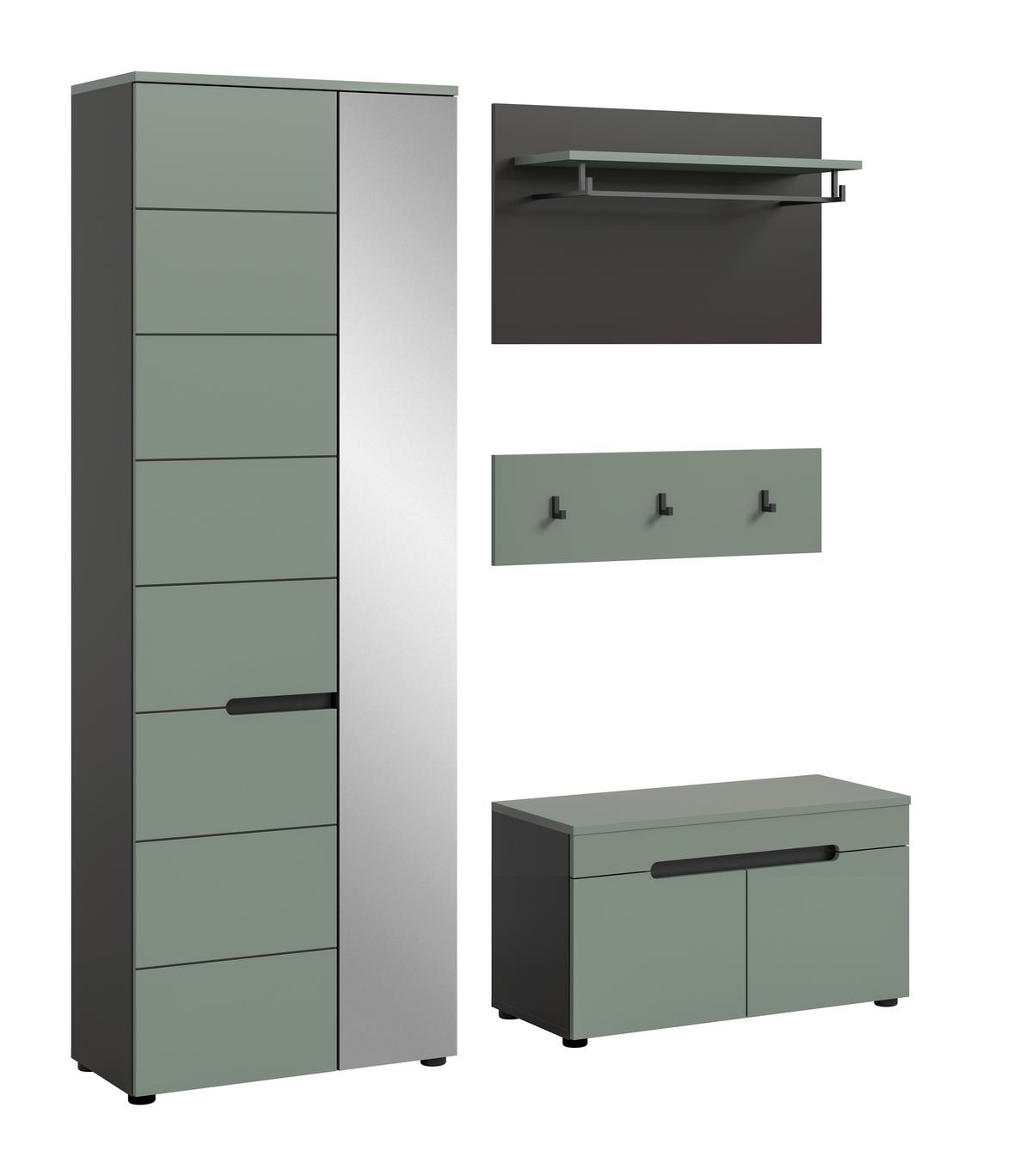 Garderobe Canu 3-teilig Grau/grün B: 160 Cm - Graugrün/Grau, Design, Holzwerkstoff (160/190/37cm) - Livetastic