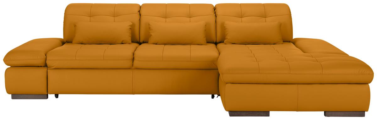 Rohová sedačka SANFINO, pravá, žlutá pravá kůže - barvy chromu/žlutá, Konvenční, kov/kůže (305/199cm) - Premium Living