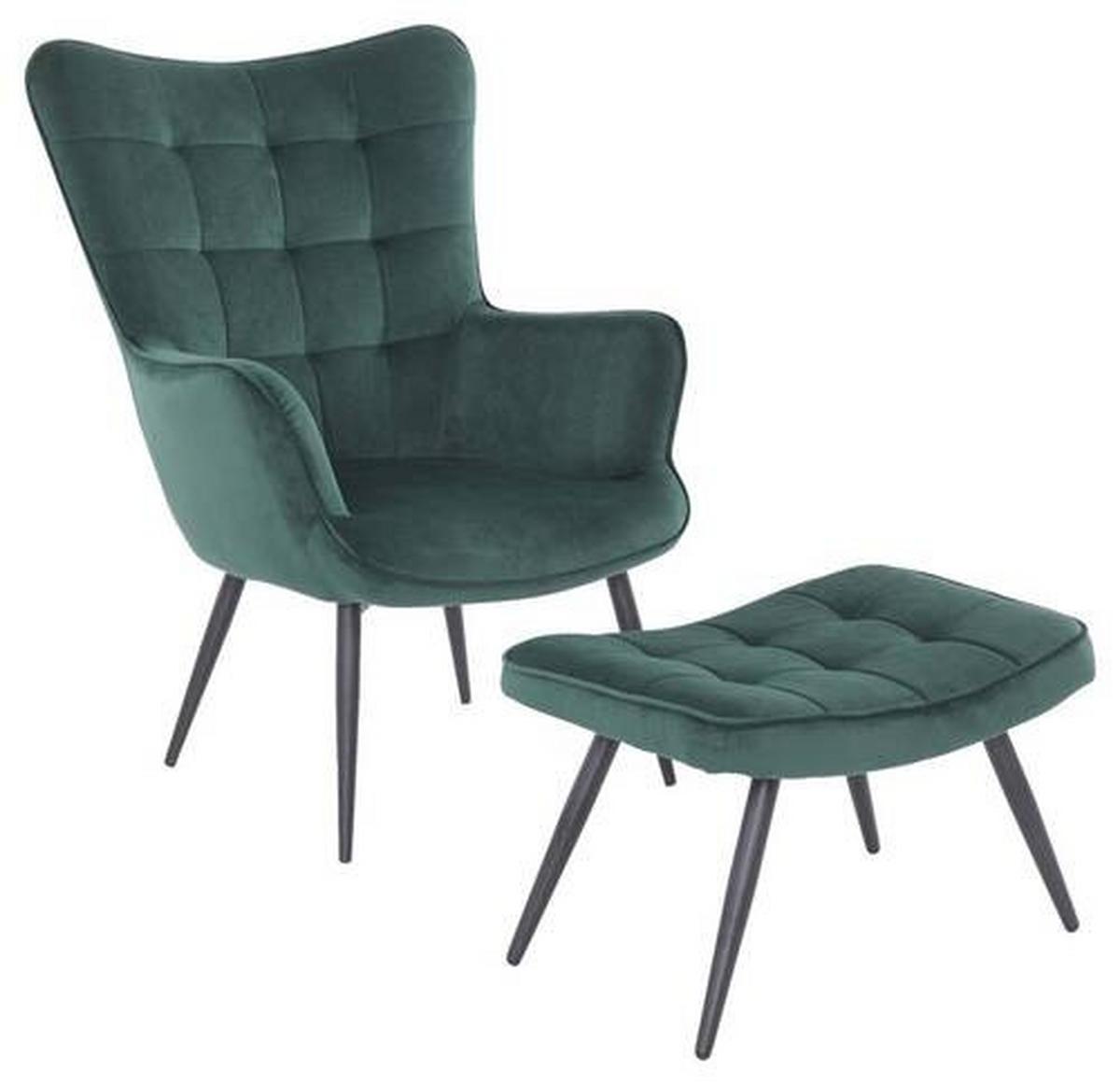 Hocker Uta Samt/metall Grün Sitz Gepolstert H: 39 Cm - Schwarz/Grün, MODERN, Holzwerkstoff/Textil (60/39/41cm) - MID.YOU