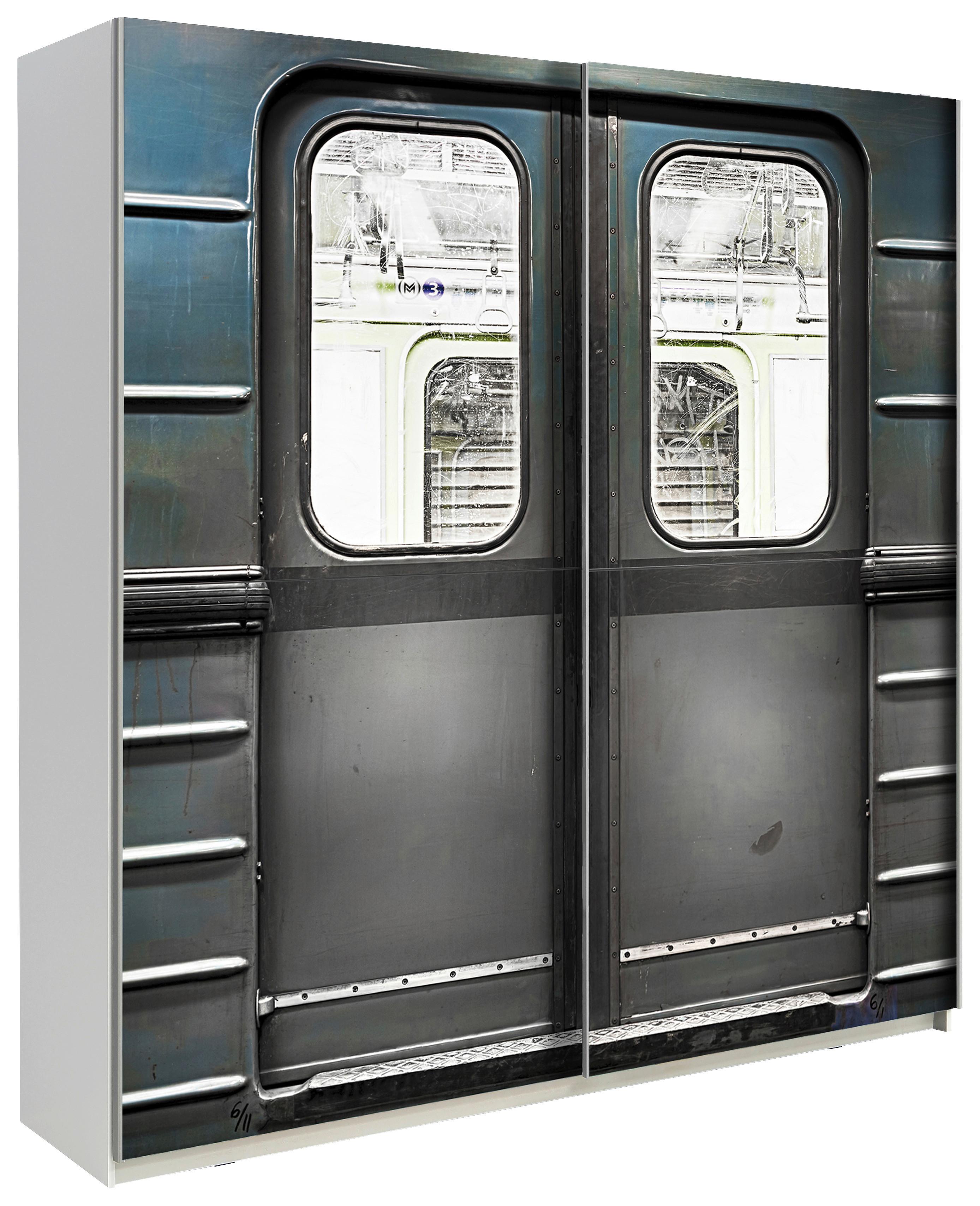 Schwebetürenschrank 170 cm Plakato Metro, Weiß/ Grau - Dunkelgrau/Weiß, MODERN, Holzwerkstoff/Kunststoff (170,3/190,5/61,2cm) - MID.YOU