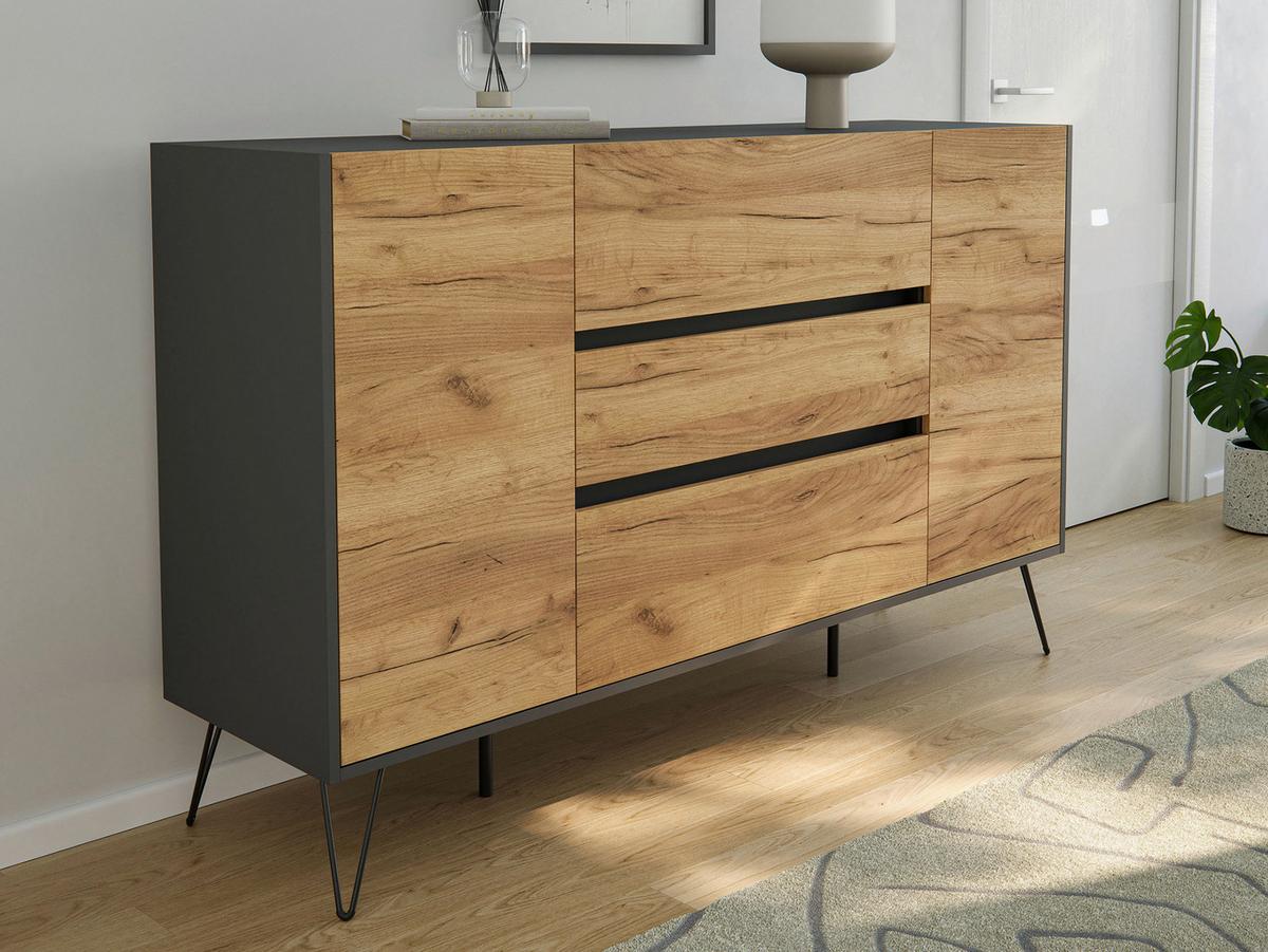 Sideboard Posseik Industrial Graphitfarben/eichef. 155cm - Eichefarben/Schwarz, Design, Holzwerkstoff (155/93,6/42cm) - P & B