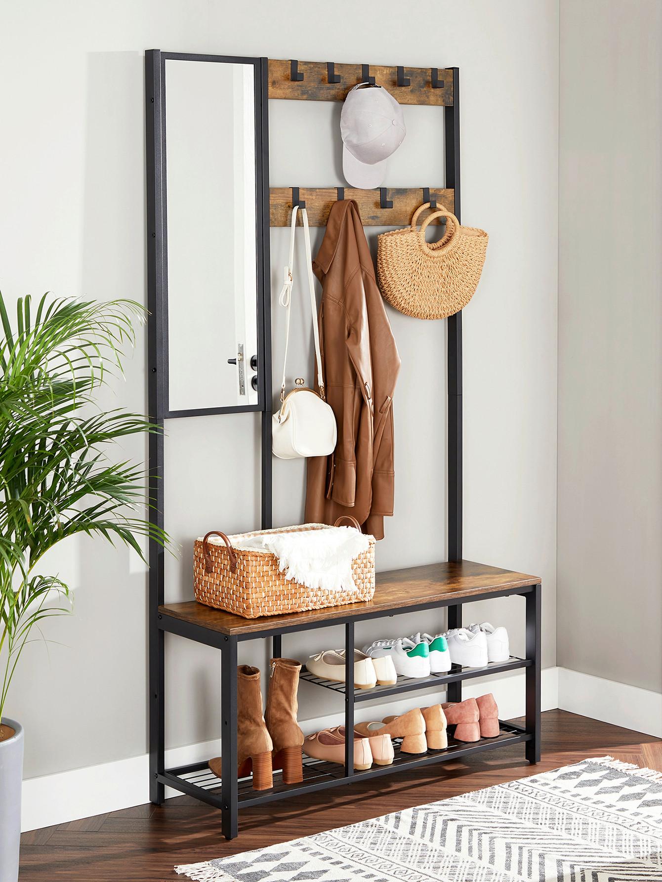 Garderobe Hsr050b01v1 - Schwarz/Braun, Trend, Holzwerkstoff/Metall (98/36/185cm) - MID.YOU
