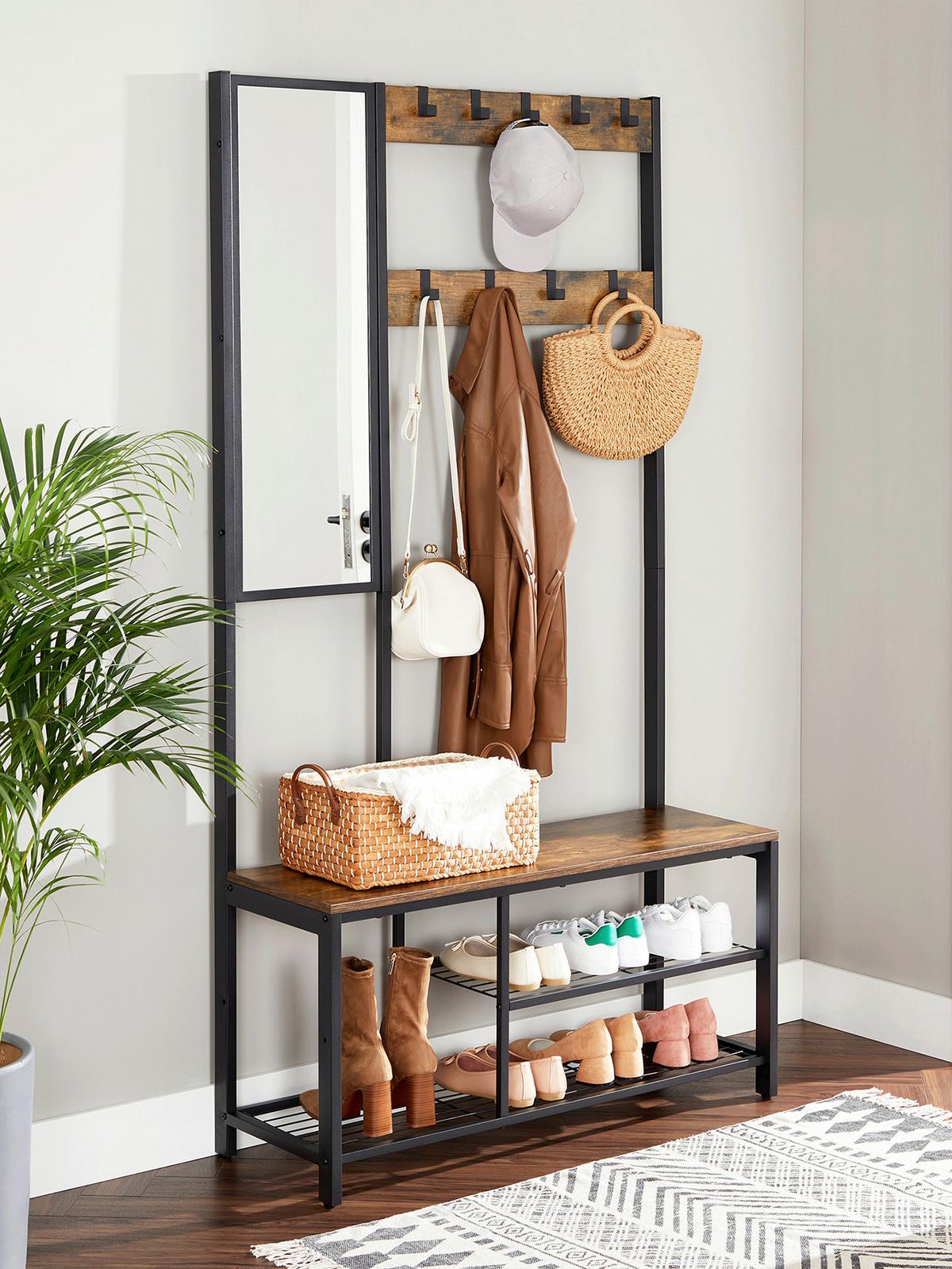 Garderobe Hsr050b01v1 - Schwarz/Braun, Trend, Holzwerkstoff/Metall (98/36/185cm) - MID.YOU