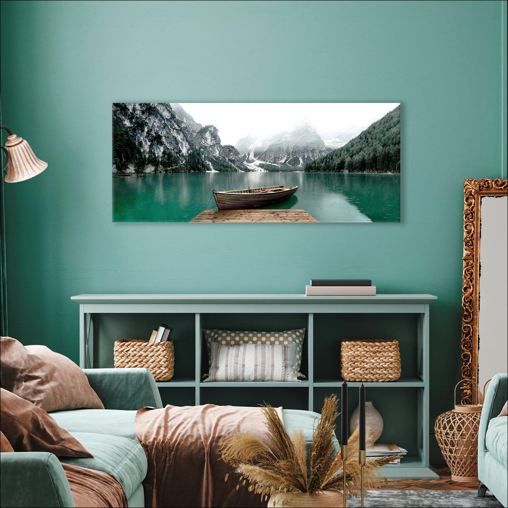 Wandbild Wildsee II Bergsee Multicolor 117x49 cm - Anthrazit/Grün, Basics, Holzwerkstoff (117/49/1,9cm)