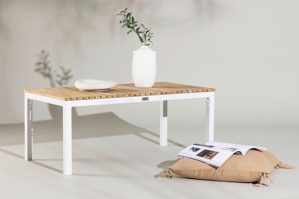 Loungetisch Brasilia - Weiß/Teakfarben, KONVENTIONELL, Holz/Metall (110/60/45cm) - Gardenson