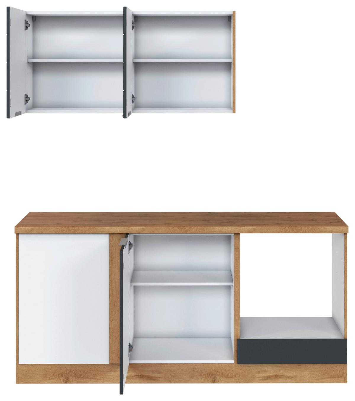 Eckküche Florenz ohne Geräte 240x180 cm Grau/Eichefarben - Eiche Wotan/Grau, Design, Holzwerkstoff (240/180cm) - Held
