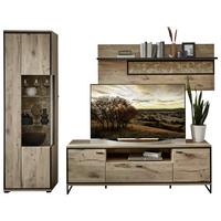 Wohnwand Ruben - Eichefarben/Schwarz, KONVENTIONELL, Glas/Holzwerkstoff (270/205/49cm) - Livetastic