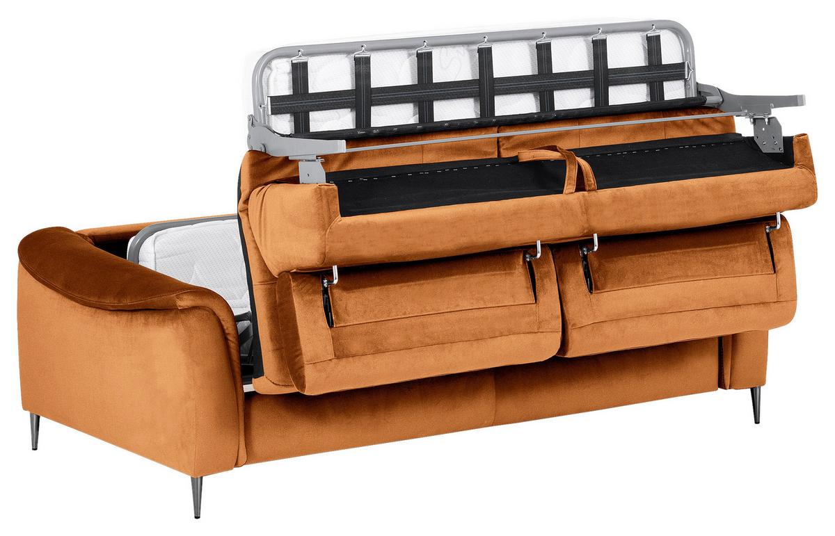 Schlafsofa Pafos Cognac B: 203 cm - Chromfarben/Cognac, Design, Textil (203/77-98/103cm) - MID.YOU