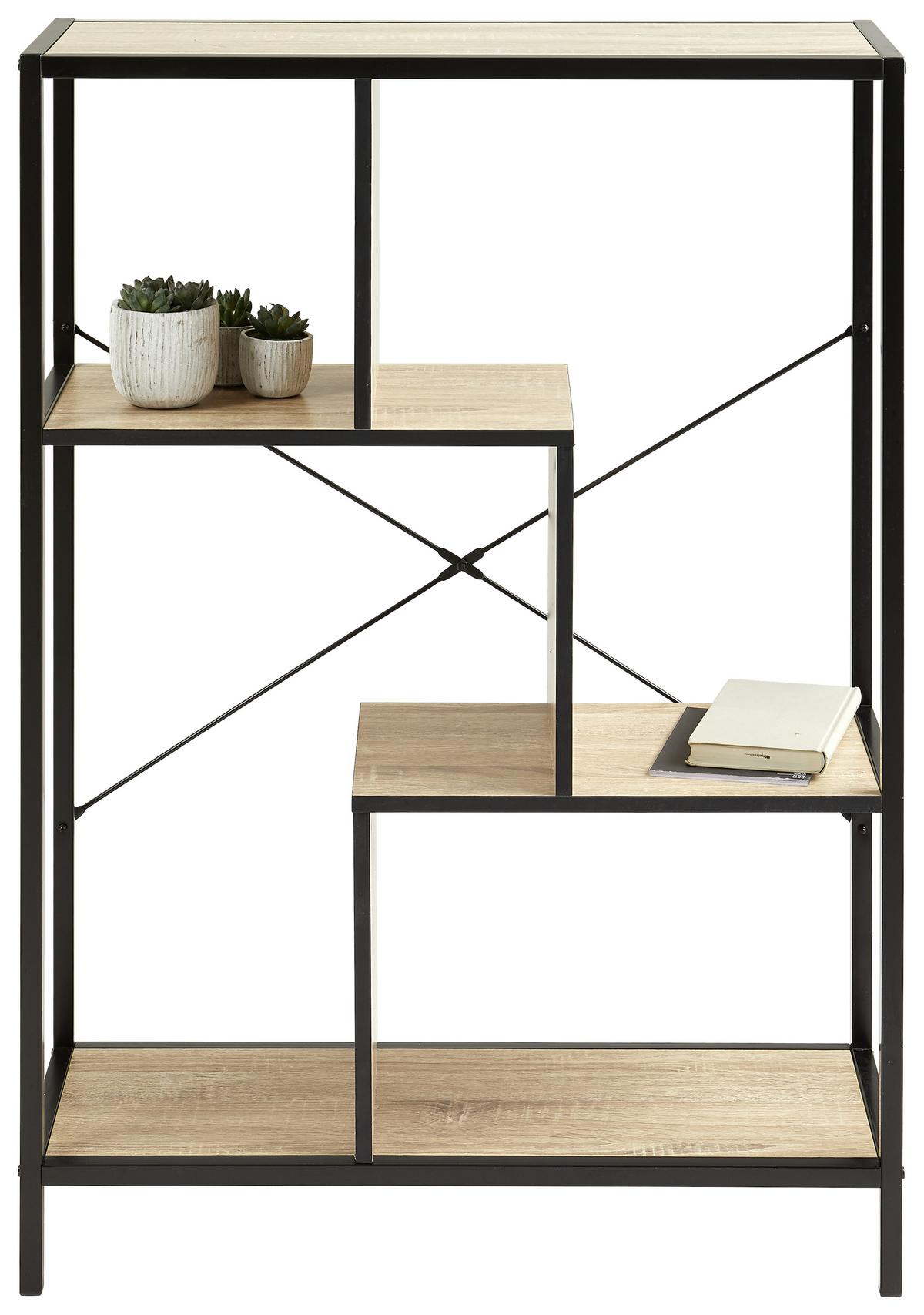 Regal Industrial IIi B: 80 cm Eiche Dekor/Schwarz - Eichefarben/Schwarz, LIFESTYLE, Holzwerkstoff/Metall (80/113/30cm) - MID.YOU