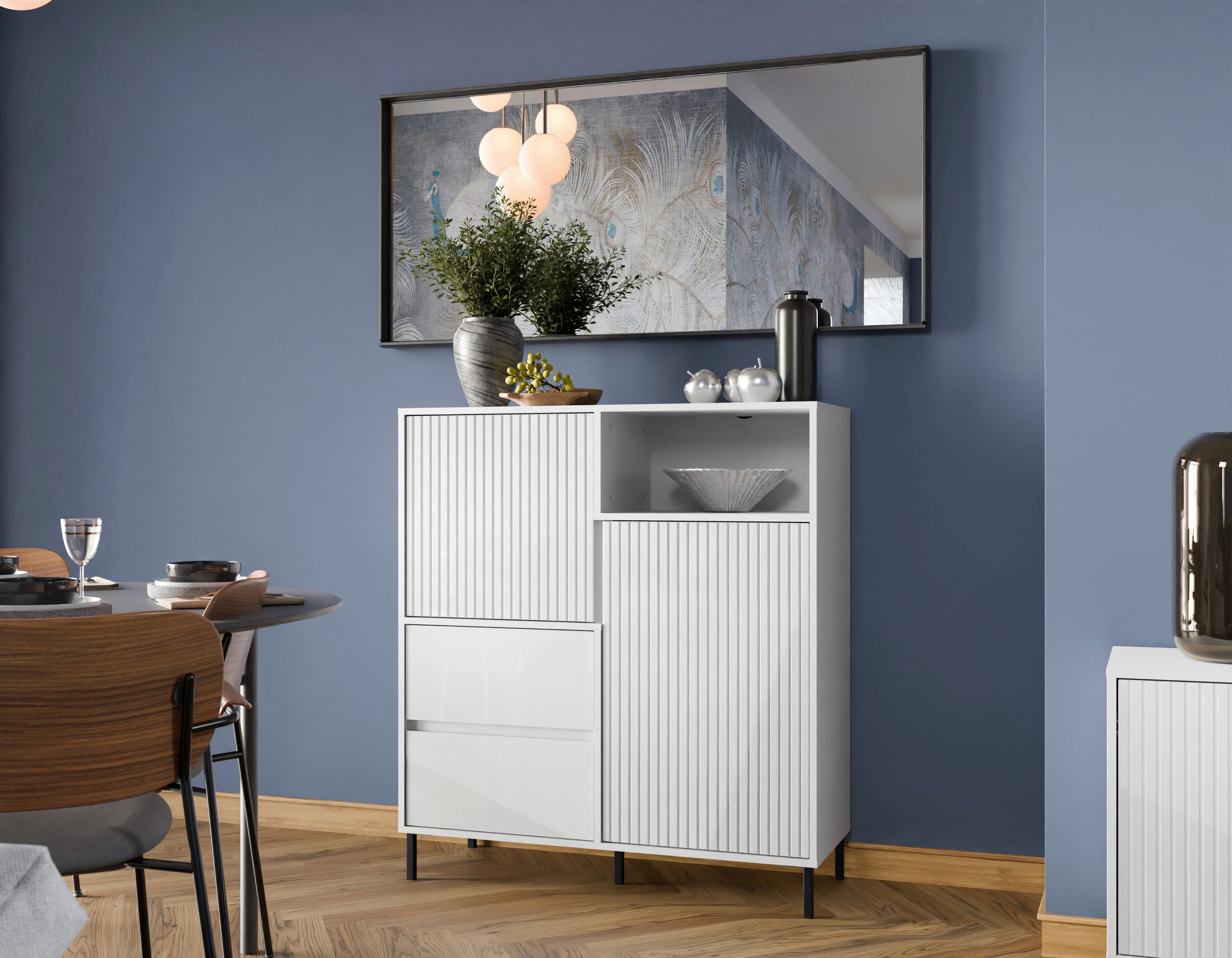 Kommode Avenale Weiß B: 105,4 Cm - Schwarz/Weiß, Trend, Holzwerkstoff (105,4/117,2/40cm)
