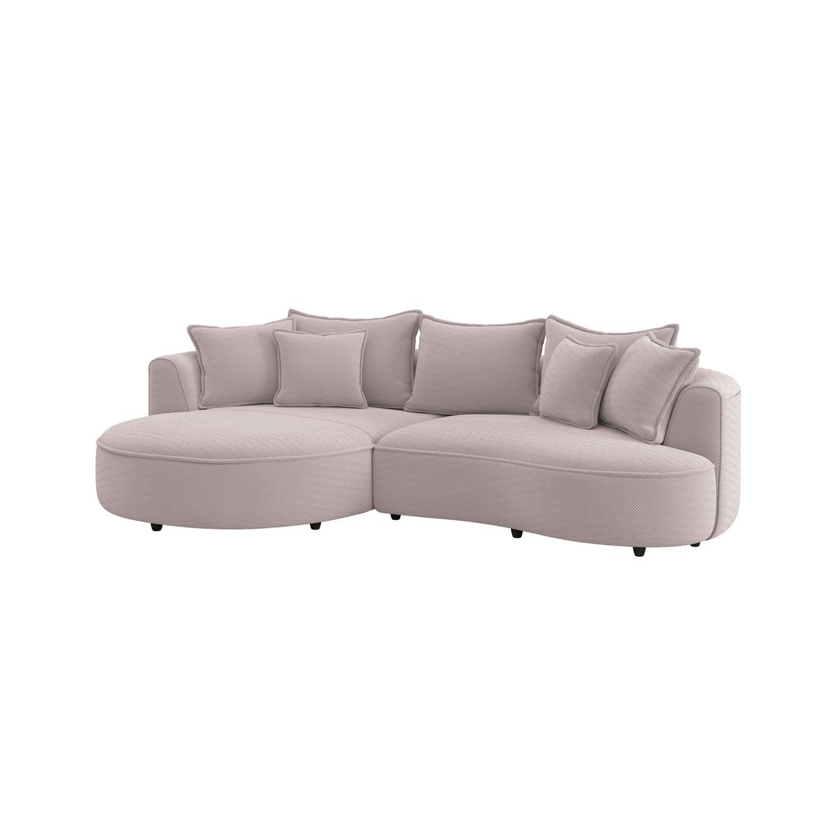 Rohová sedačka LEVI, levá, svetlě růžová, se 7 polštáři - černá/světle růžová, Moderní, textil/plast (168/287cm)