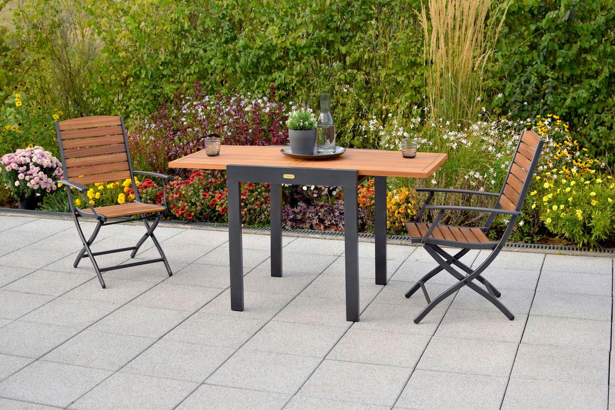 Balkontisch Balkonausziehtisch - Graphitfarben/Naturfarben, MODERN, Holz/Metall (65-130/75/65cm) - Gardenson