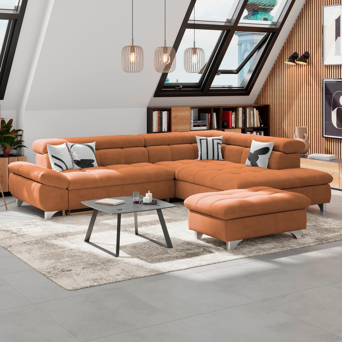 Ecksofa mit Schlaffunktion Gemini Terracotta Chenille - Chromfarben/Terracotta, KONVENTIONELL, Textil (312/234cm)