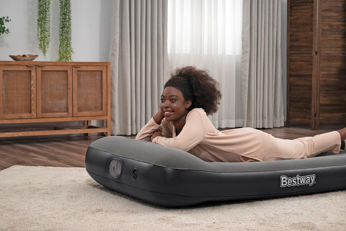 Luftbett Lukas 188x99x30 cm Bis 300kg, inkl. Pumpe - Dunkelgrau/Schwarz, KONVENTIONELL, Kunststoff (188/99cm) - Bestway