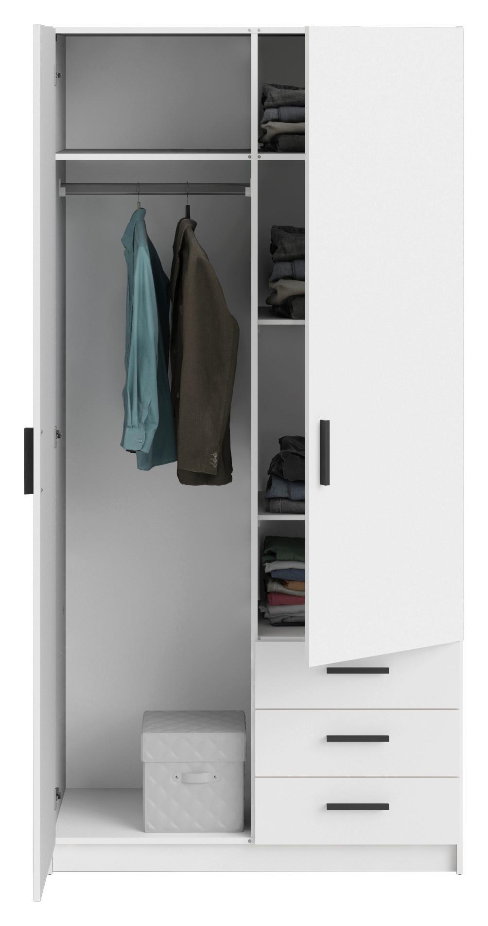 Kleiderschrank Sprint, Weiß, B: 98,5 Cm - Weiß, Basics, Holzwerkstoff (98,5ml) - MID.YOU