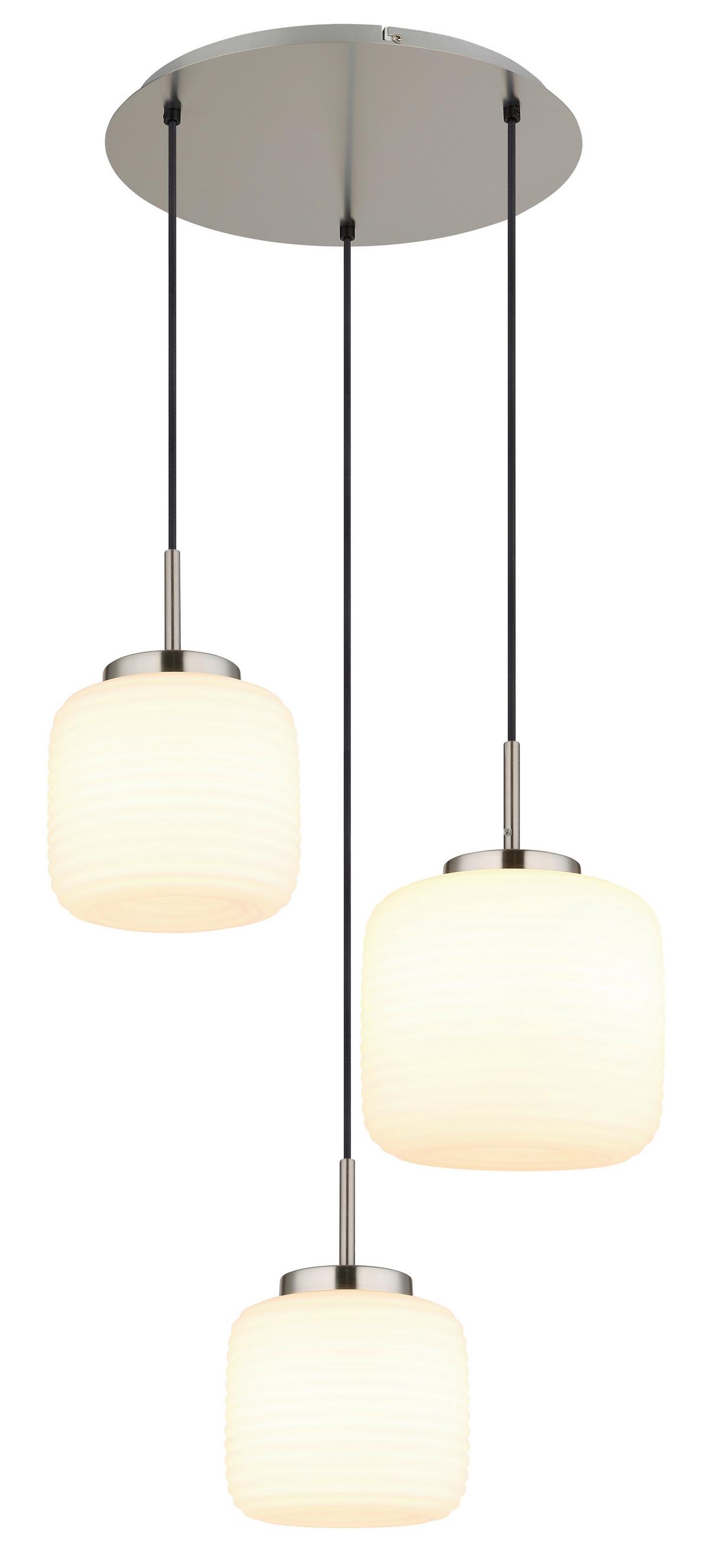 Hängeleuchte Kladora D: 52,5cm Schwarz Weiß Nickelfarben - Schwarz/Weiß, KONVENTIONELL, Glas/Textil (52,5/130cm) - Globo