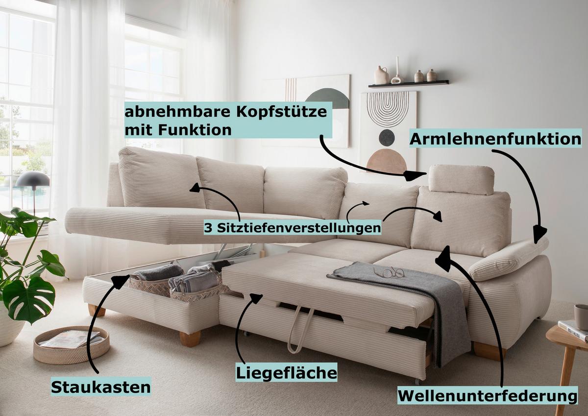 Eckschlafsofa Positano Koralle S: 206x261 Cm - Wildeiche/Koralle, MODERN, Textil (206/261cm) - Livetastic