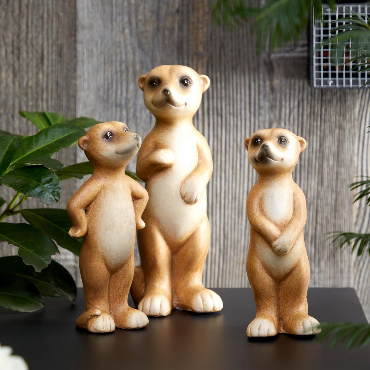 Dekofigur Erdmännchen H: 20 cm Keramik für Outdoor - Beige/Braun, KONVENTIONELL, Keramik (20cm) - Luca Bessoni