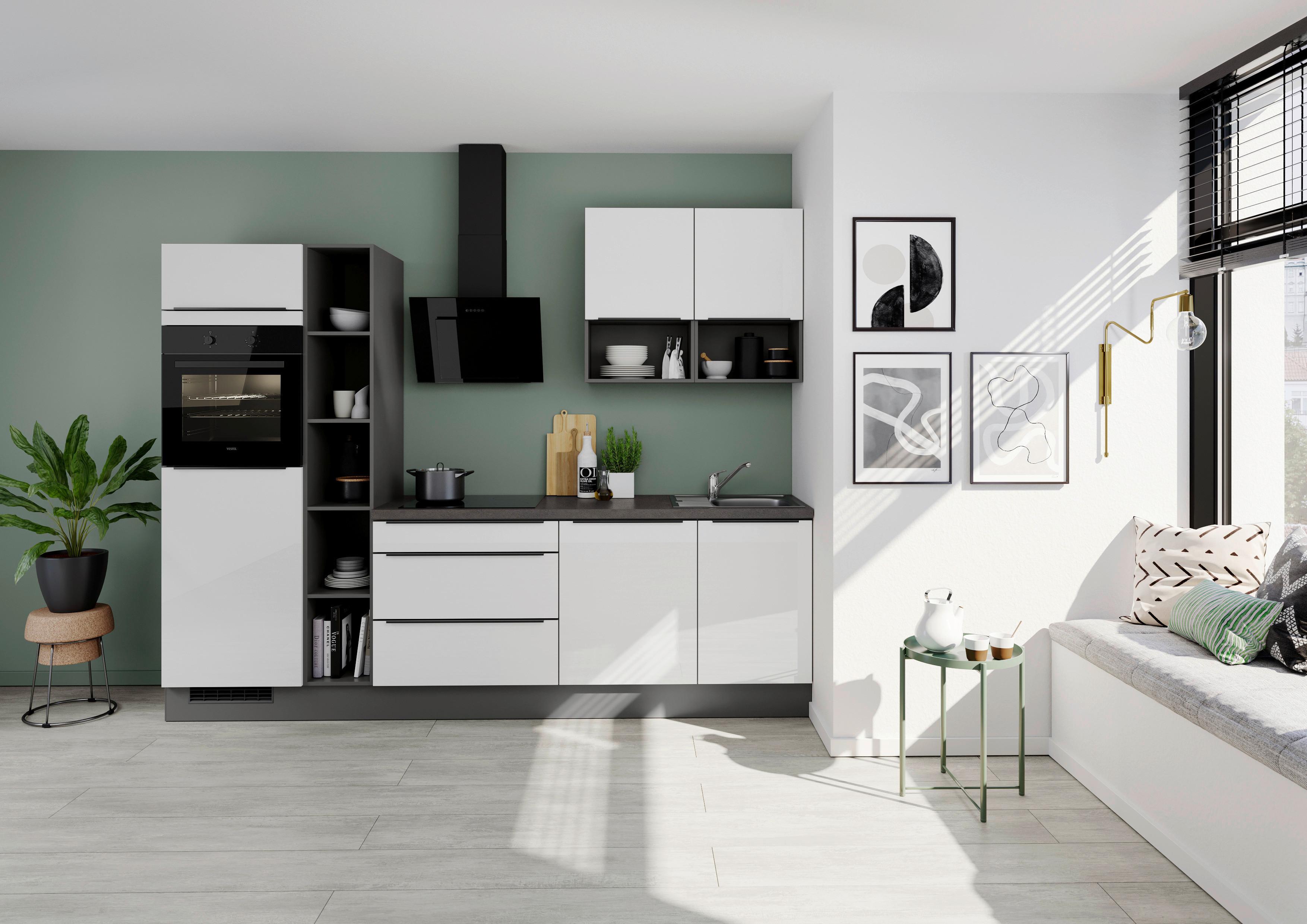 Küchenblock Ip4050 - Weiß Hochglanz/Dunkelgrau, Design, Holzwerkstoff (280cm) - Impuls