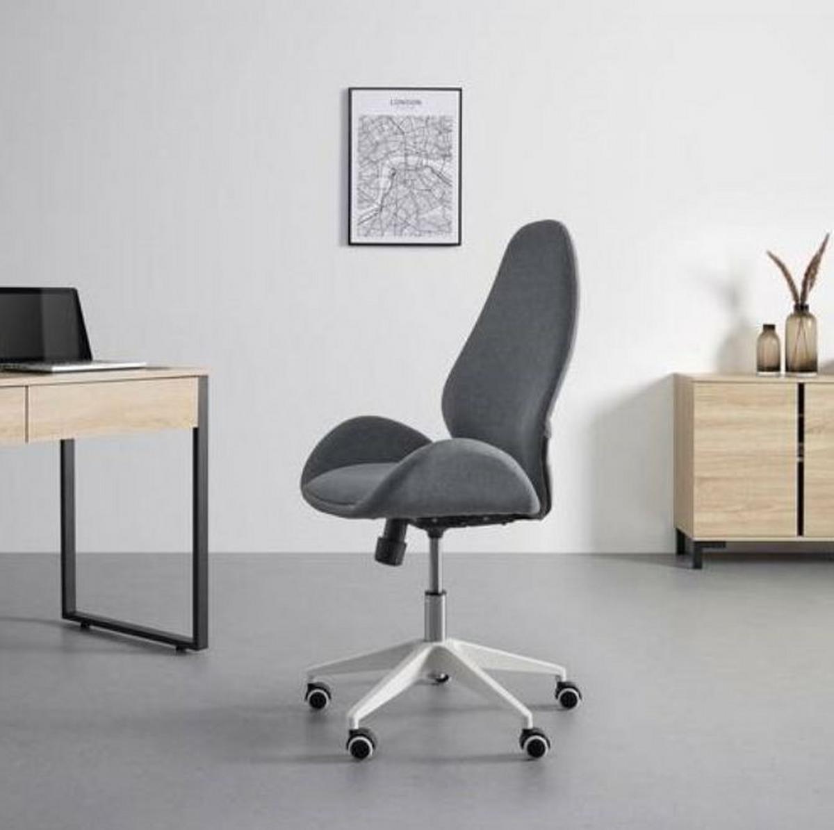 Otočná židle LEILA šedá - bílá/šedá, Moderní, kov/textil (56/105-115/57cm) - Bessagi Home