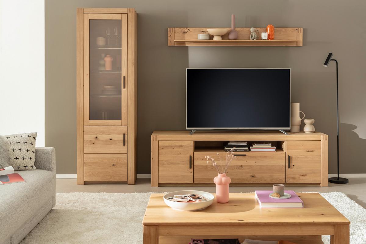 Wohnwand Prag - Eichefarben, Design, Glas/Holz (283/203/50cm)
