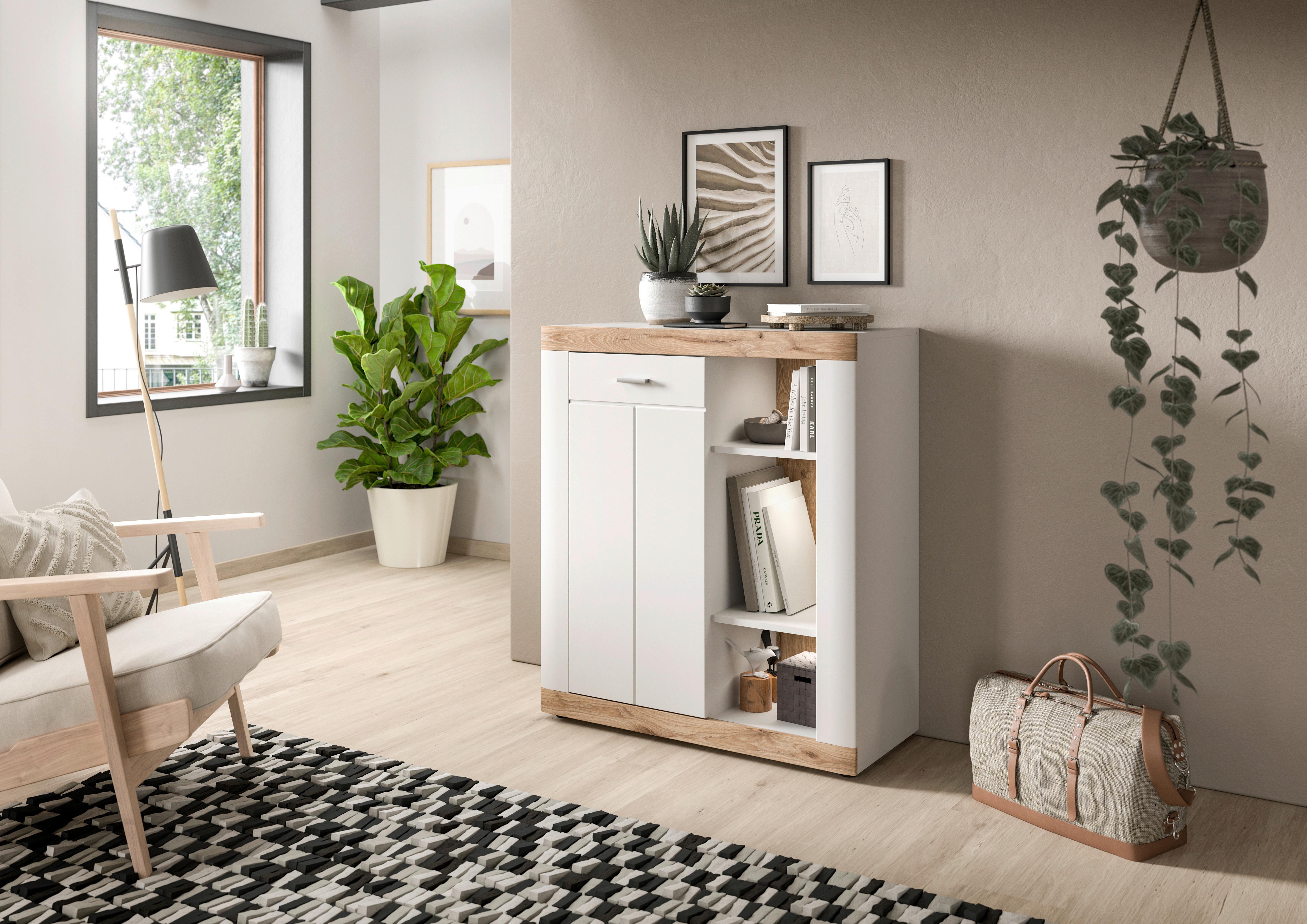 Kommode Laredo Weiß/Nox Oak B: 91 cm - KONVENTIONELL, Holzwerkstoff (91/104/40cm) - MID.YOU