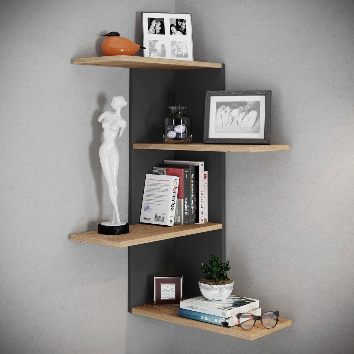 Eckregal Balos Schwarz, Honigeiche B: 45 cm - Honigeiche/Schwarz, LIFESTYLE, Holzwerkstoff (45/77/45cm) - MID.YOU