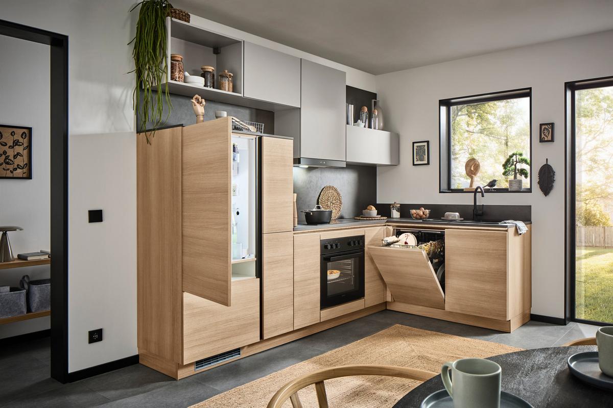 Eckküche Ip2200/ip3150 - Eichefarben/Hellgrau, Design, Holzwerkstoff (278/185cm) - Impuls