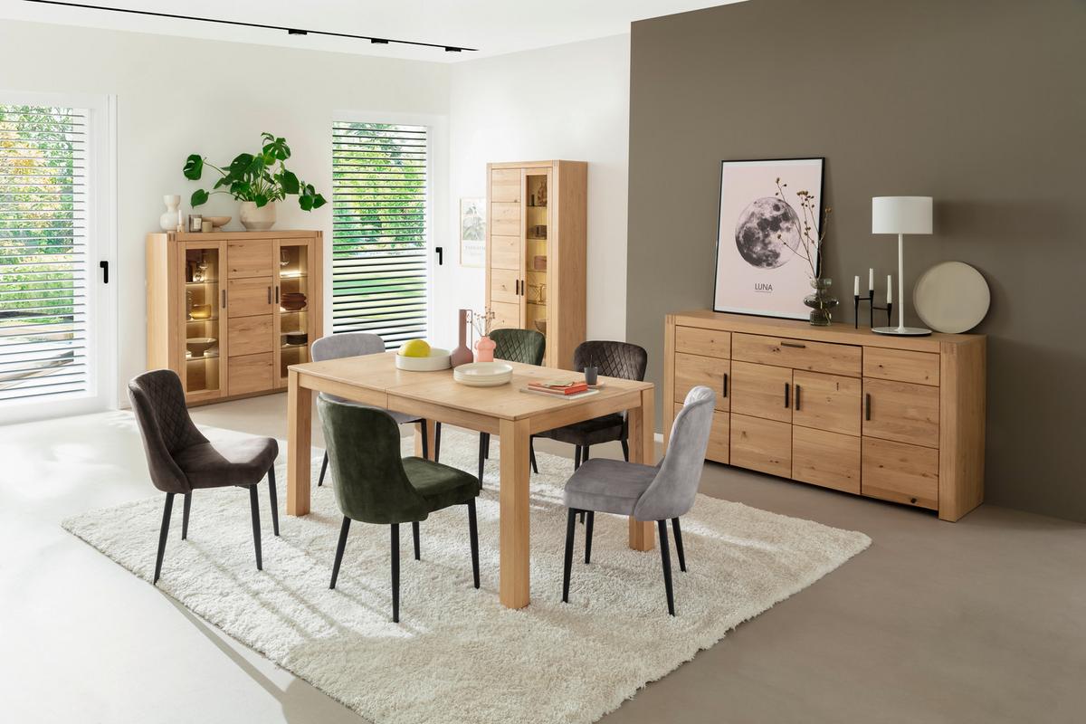 Highboard Prag - Eichefarben, Design, Glas/Holz (137/139/37cm)