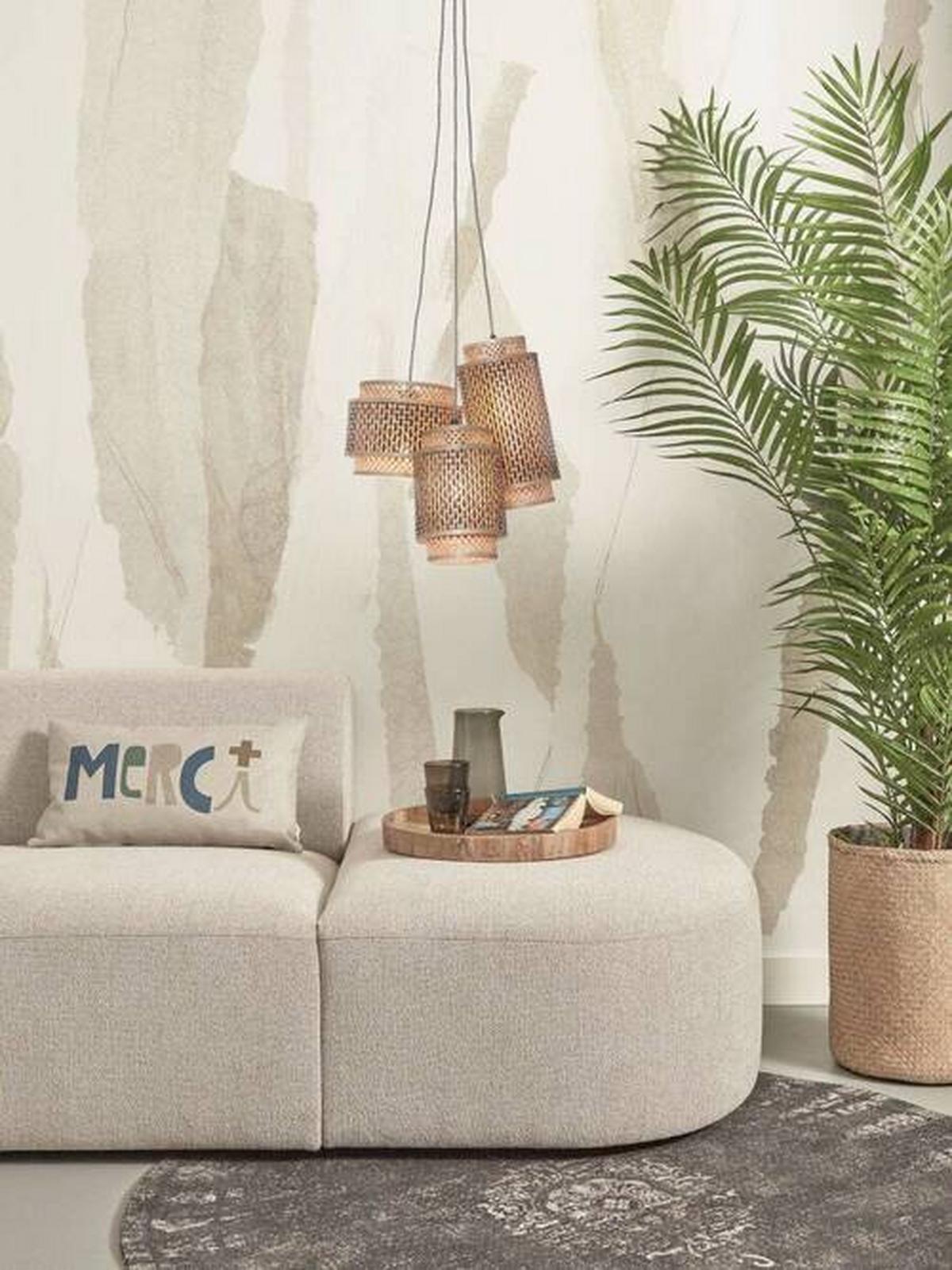 Hängeleuchte Bhutan/h3/bn - Schwarz/Naturfarben, Trend, Holz (65/50cm) - Good & Mojo