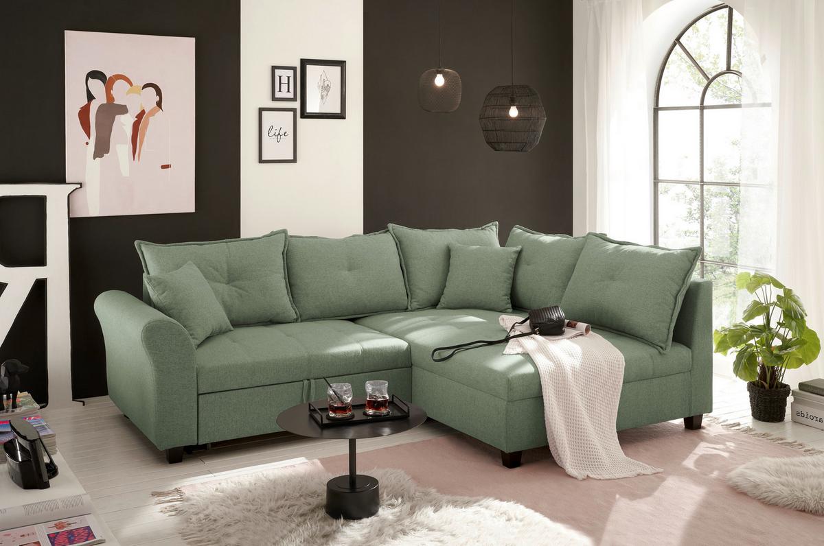 Ecksofa Liz Grün S: 252x175 cm - Schwarz/Grün, MODERN, Textil (252/175cm) - Livetastic