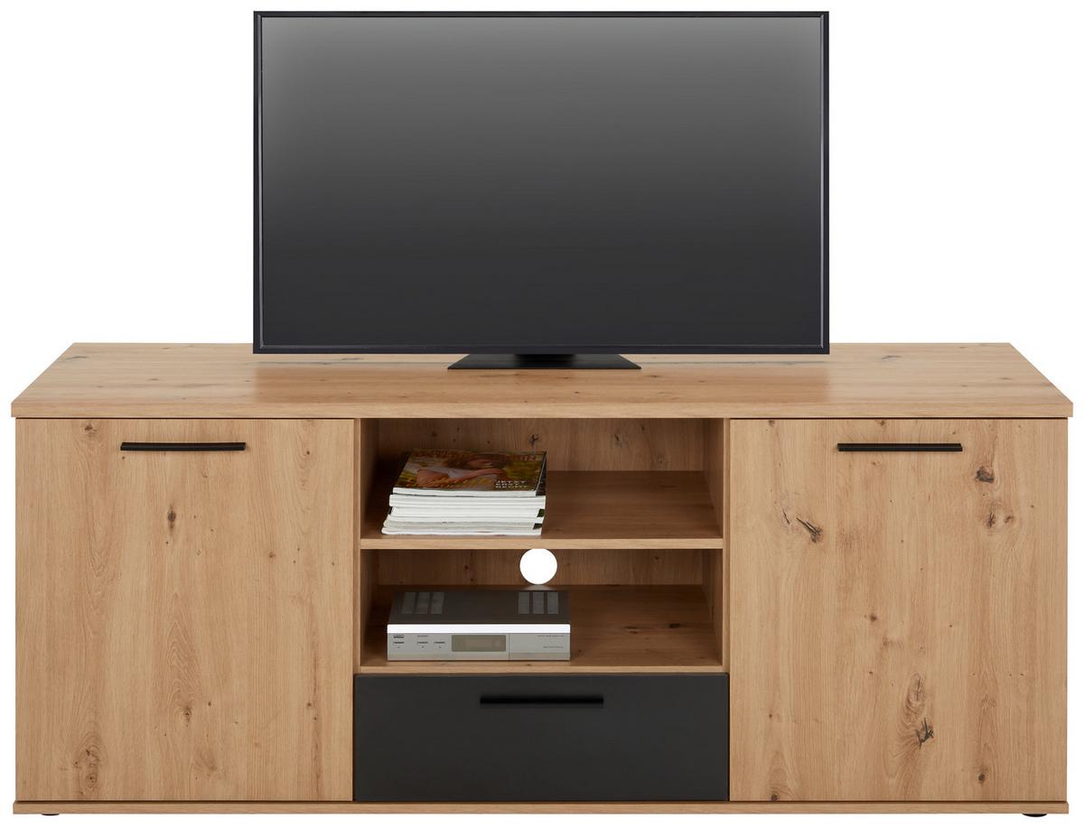 KOMODA POD TELEVIZI RACER-LIGHT - černá/barvy dubu, Konvenční, kov/kompozitní dřevo (154,8/62,2/52,3cm)