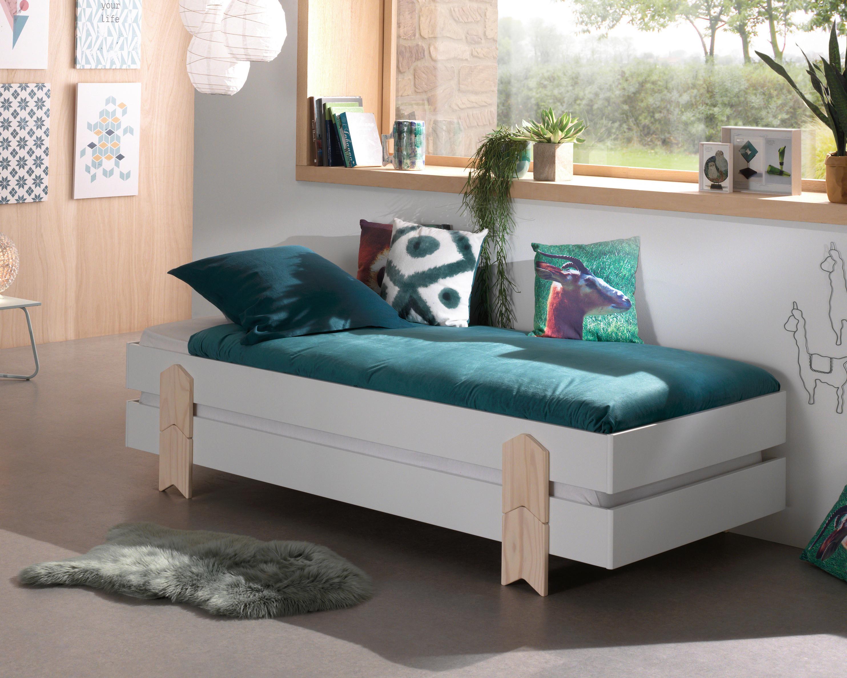 Stapelbett + Lattenrost 90x200 cm Modulo Kiefer Massiv/Weiß - Weiß/Kieferfarben, MODERN, Holz/Holzwerkstoff (90/200cm) - MID.YOU