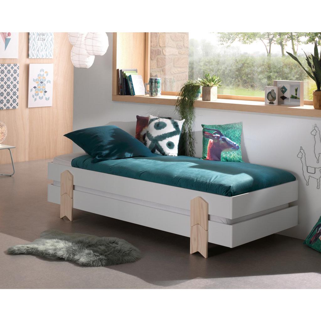 Stapelbett + Lattenrost 90x200 cm Modulo Kiefer Massiv/Weiß