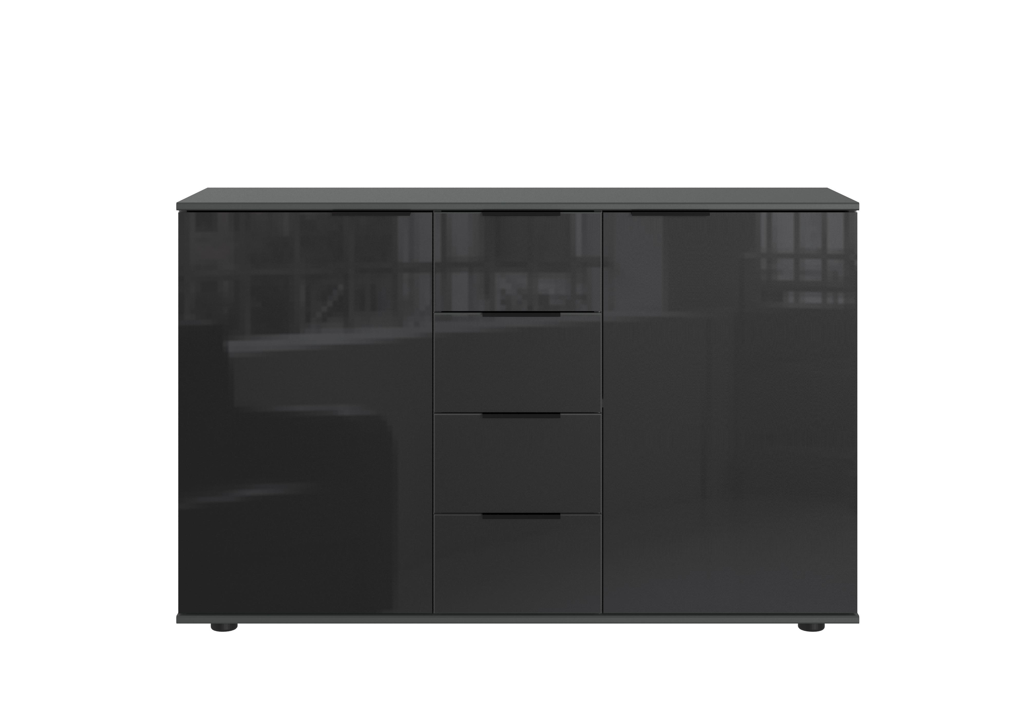 Komód Barcelona 130/80 Cm - grafitszürke, Basics, faalapú anyag/Üveg (130/80/41cm) - Livetastic
