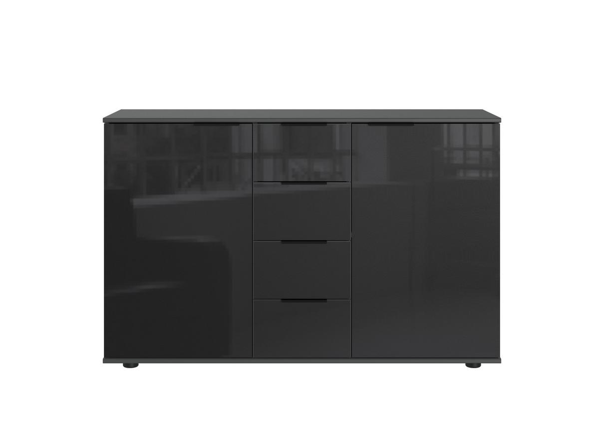 Komód Barcelona 130/80 Cm - grafitszürke, Basics, faalapú anyag/Üveg (130/80/41cm) - Livetastic