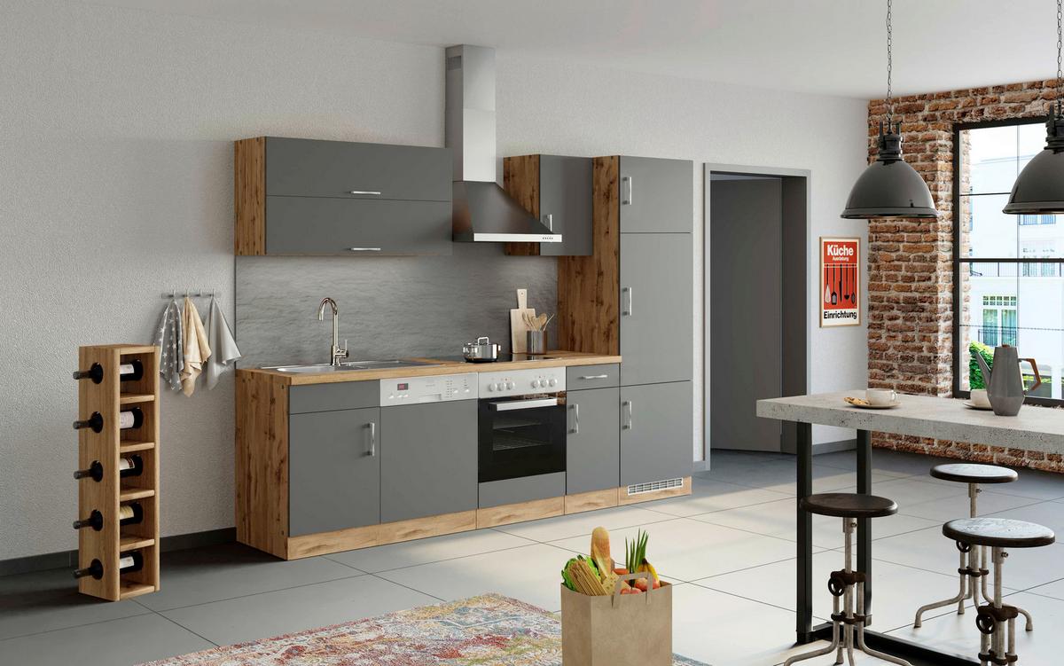 Küchenzeile Sorrento Mit Geräten 270 Cm Anthrazit - Anthrazit/Eiche Wotan, MODERN, Holzwerkstoff (270cm) - Held