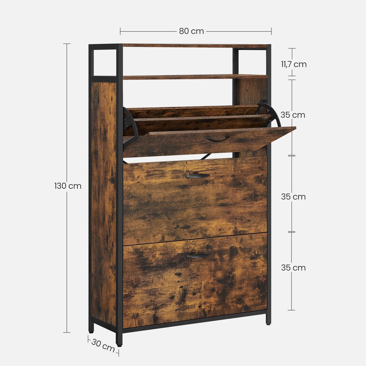 VYKLÁPĚCÍ BOTNÍK RUSTIC HNĚDÁ, KOV ČERNÝ - černá/hnědá, Moderní, kov/kompozitní dřevo (80/131/30cm) - MID.YOU